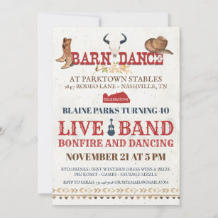 Barn Dance Party Invitation   Rodeo Cowboy Party