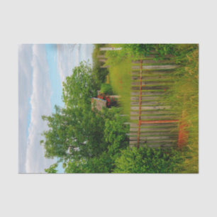 Barn Decorated with Red Flowers and a Picket Fence Tissue Paper