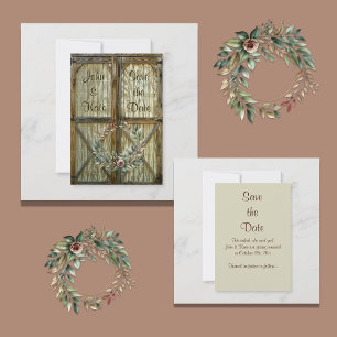 Barn Door and Floral Western Wedding Save the Date