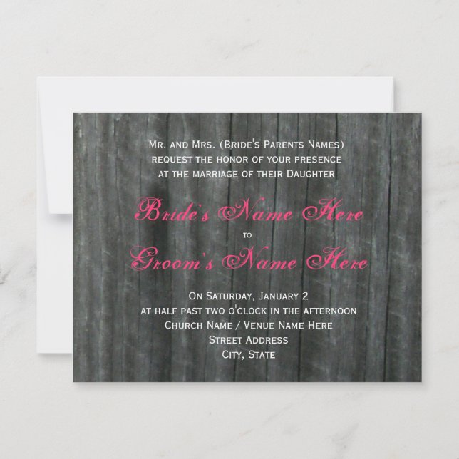 Barn Door and Hot Pink Roses Wedding Invitation (Front)