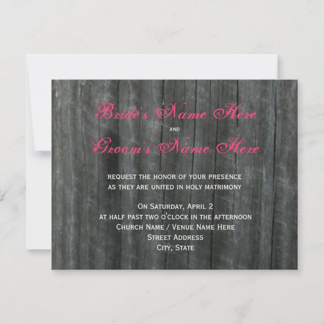 Barn Door and Hot Pink Roses Wedding Invitation (Front)