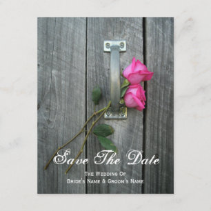 Barn Door and Pink Roses Wedding Save The Date