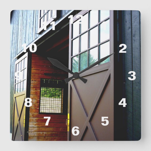Barn Door Perspective Square Wall Clock (Front)