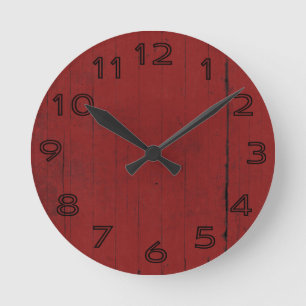 Barn Door Red Wood Background Round Clock