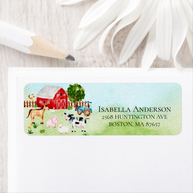 Barn Farm Animals Baby Shower Address Label (Insitu)