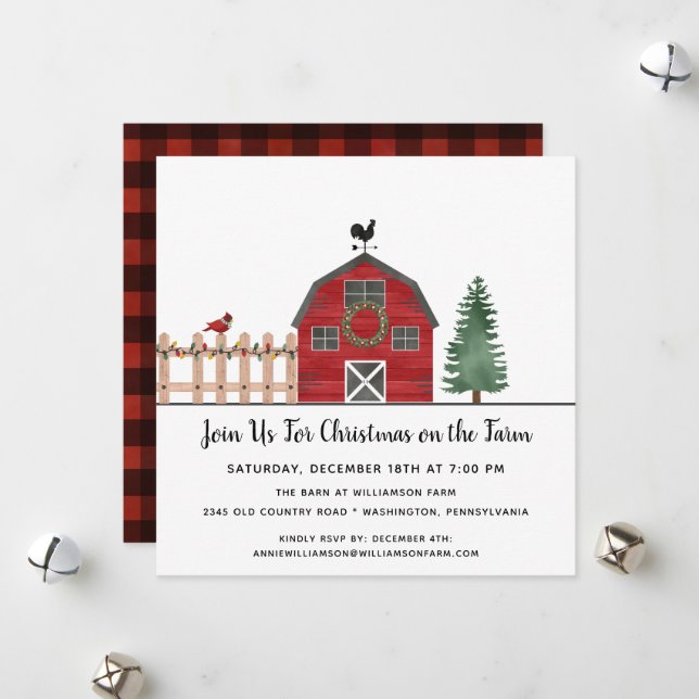 Barn Farm Country Christmas Party Invitation  (Front/Back In Situ)