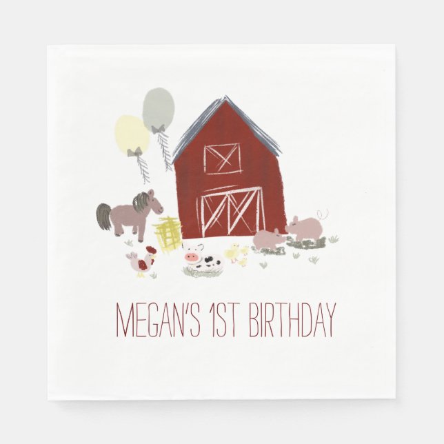 Barn Farm Party Birthday | Baby Shower Napkin (Front)