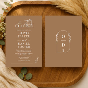 Barn Farmhouse Country Line Art Wedding Invitation
