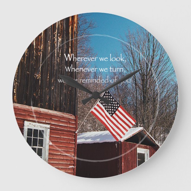 Barn Flag Patriotic Reminders All Around Large Clock (Front)