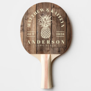Barn Floor Boards Tropical Pineapple Wedding Ping Pong Paddle