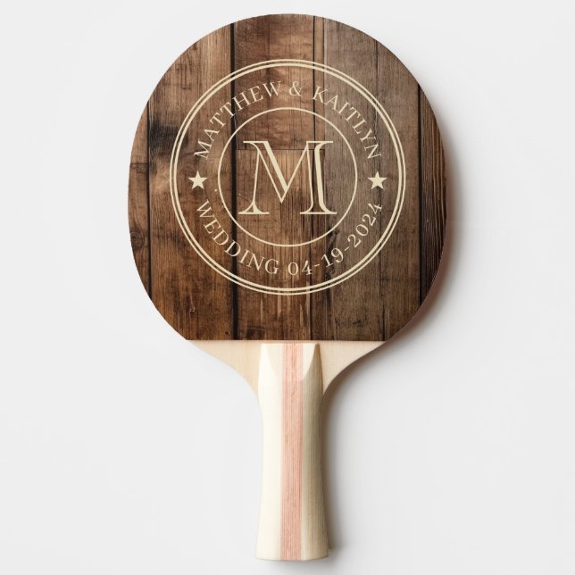 Barn Floor Boards Wedding Monogram Star Ping Pong Paddle (Front)