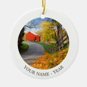 Barn in Fall Ceramic Tree Decoration