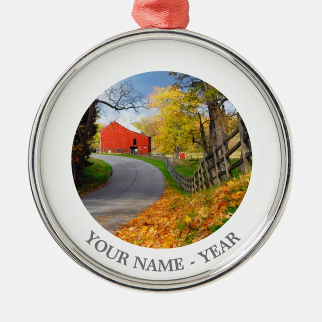 Barn in Fall Metal Tree Decoration (Front)