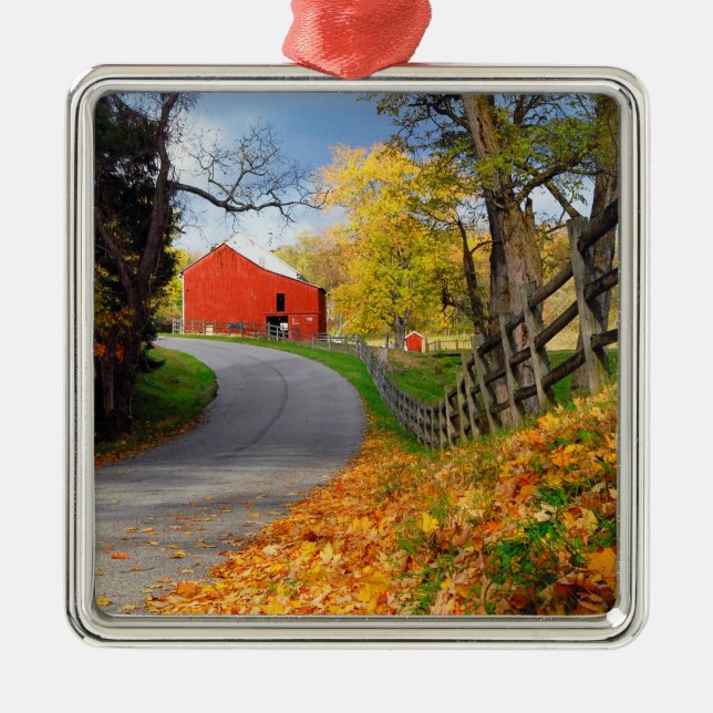 Barn in Fall Metal Tree Decoration (Front)