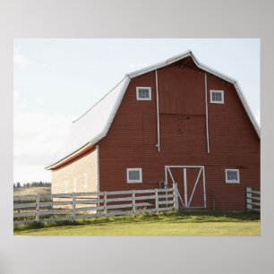 Barn in rural landscape poster