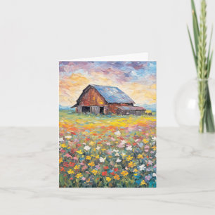 Barn In Wildflower Field Note Card