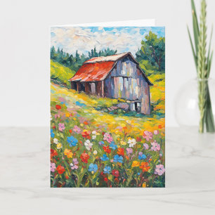 Barn In Wildflowers Thinking of You Card