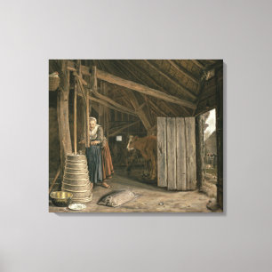Barn Interior with a Maid Churning Butter Canvas Print