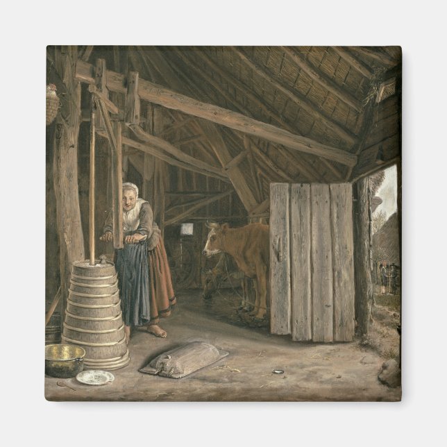 Barn Interior with a Maid Churning Butter Magnet (Front)