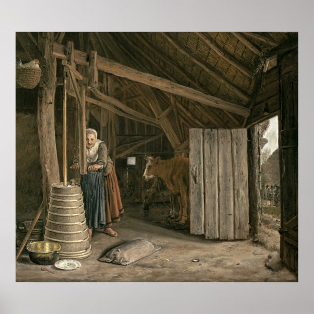 Barn Interior with a Maid Churning Butter Poster (Front)