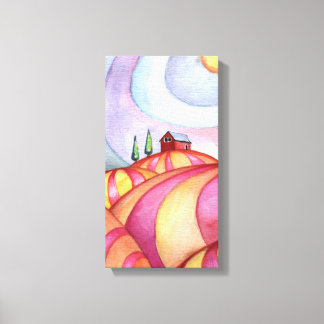 Barn on the Hills Watercolor painting on Canvas