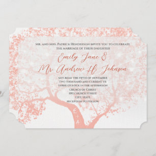 Barn or Woodland Coral Forest Typography Wedding Invitation