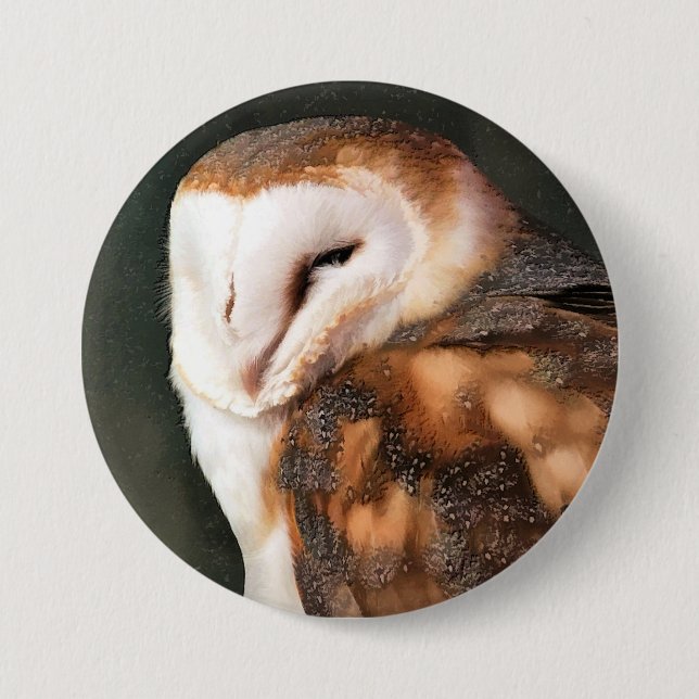 BARN OWL 7.5 CM ROUND BADGE (Front)