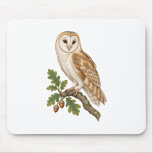 Barn Owl and Acorns for a Nature Inspired Desk Mouse Mat