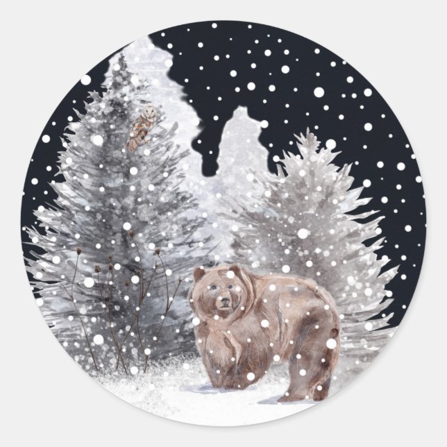 Barn Owl and Brown Bear  Classic Round Sticker (Front)