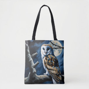 Barn Owl and Full Moon Tote Bag
