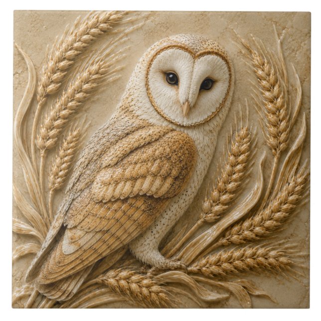 Barn Owl and Wheat Autumn Tile (Front)