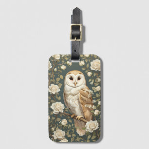 Barn Owl And White Roses William Morris Inspired Luggage Tag