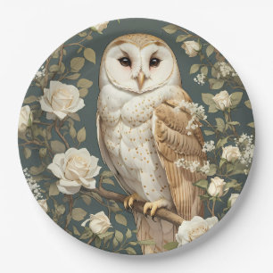 Barn Owl And White Roses William Morris Inspired Paper Plate