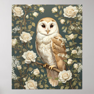 Barn Owl And White Roses William Morris Inspired Poster
