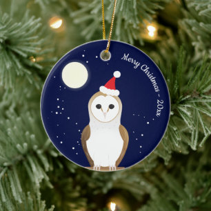 Barn Owl Animal Christmas  Ceramic Tree Decoration