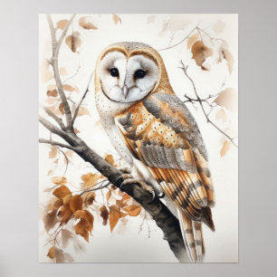 Barn Owl Bird Art Print Poster