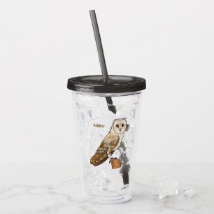 Barn owl bird cartoon illustration acrylic tumbler
