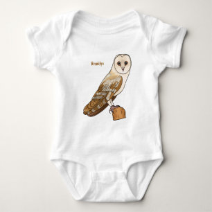 Barn owl bird cartoon illustration baby bodysuit