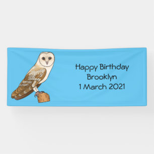 Barn owl bird cartoon illustration banner