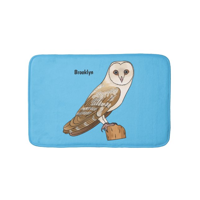 Barn owl bird cartoon illustration bath mat (Front)