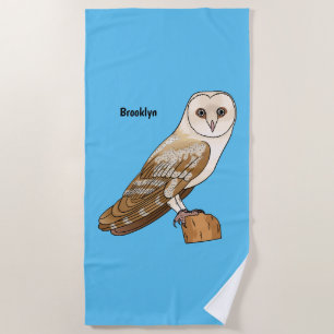 Barn owl bird cartoon illustration beach towel