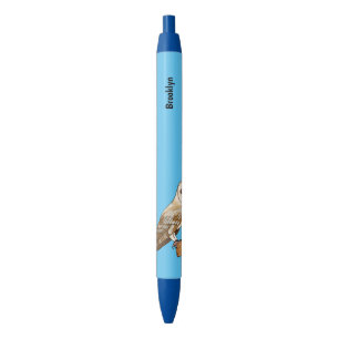 Barn owl bird cartoon illustration black ink pen