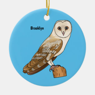 Barn owl bird cartoon illustration ceramic tree decoration