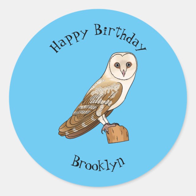 Barn owl bird cartoon illustration  classic round sticker (Front)