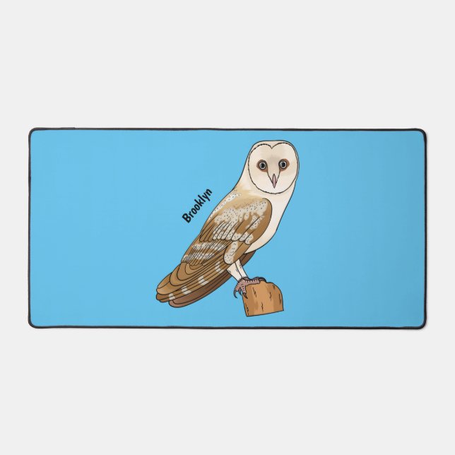 Barn owl bird cartoon illustration desk mat (Front)