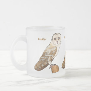 Barn owl bird cartoon illustration frosted glass coffee mug