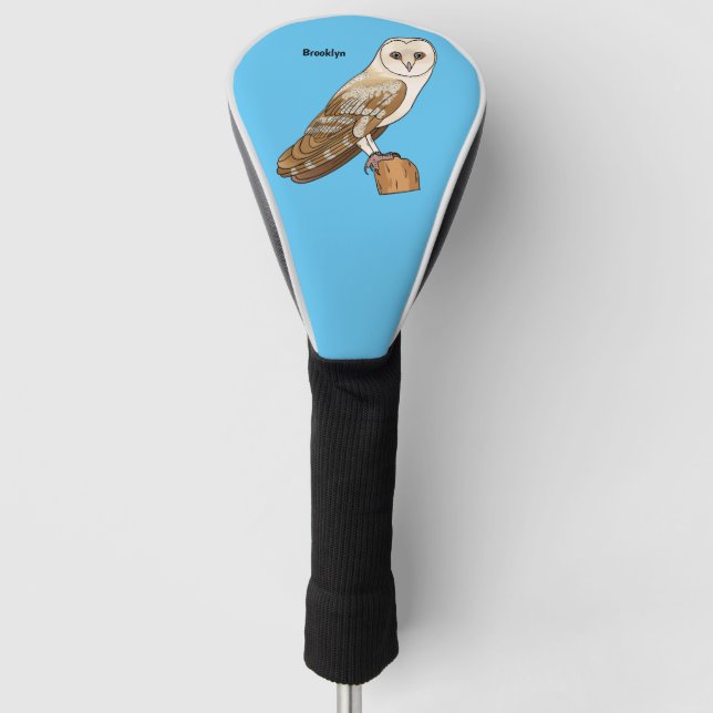 Barn owl bird cartoon illustration golf head cover (Front)