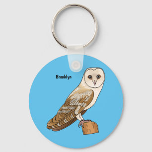 Barn owl bird cartoon illustration  key ring