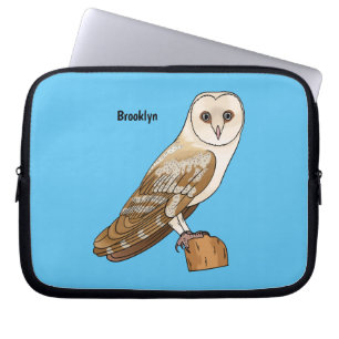 Barn owl bird cartoon illustration laptop sleeve