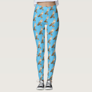 Barn owl bird cartoon illustration  leggings